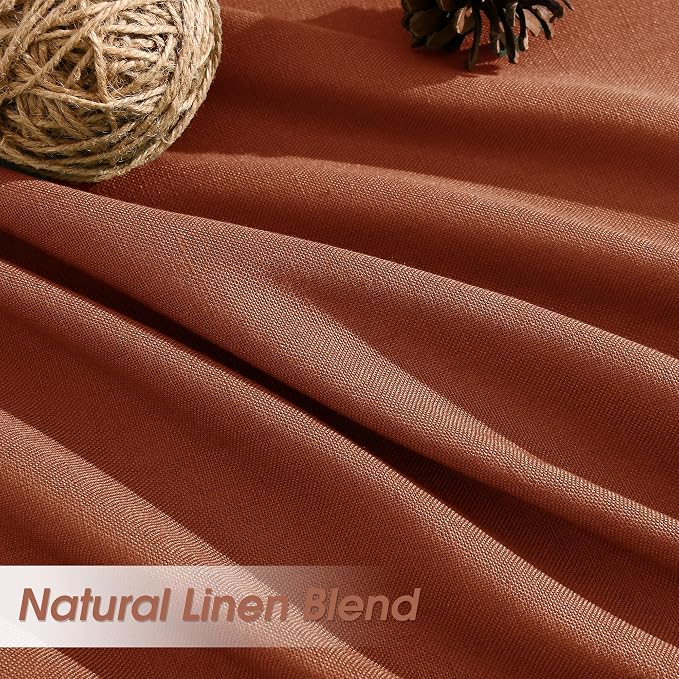 Linen Curtains 84 Inches Long for Living Room Semi Sheer Light Filtering Curtain Back Tab Rod Pocket Neutral Boho Modern Farmhouse Decor Window Drapes for Bedroom 52x84 2 Panels Terracotta