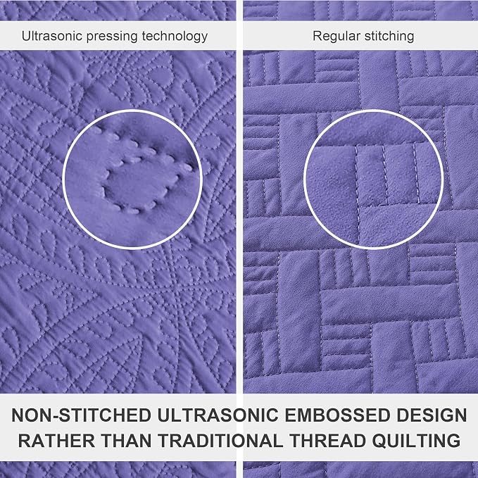 Love's cabin Oversized King Size Quilt Bedding Set Deep Purple Bedspreads - Oversized King Lightweight Bedspread Comforter - Coin Pattern Coverlet for All Season - 3 Pieces (1 Quilt, 2 Pillow Shams)