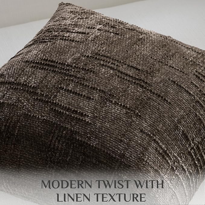 Softalker Textured Chenille Throw Pillow Covers Set of 2, 18x18 Brown Decorative Cushion Covers, Soft Cozy Slubby Texture for Modern Farmhouse Sofa Couch Bed