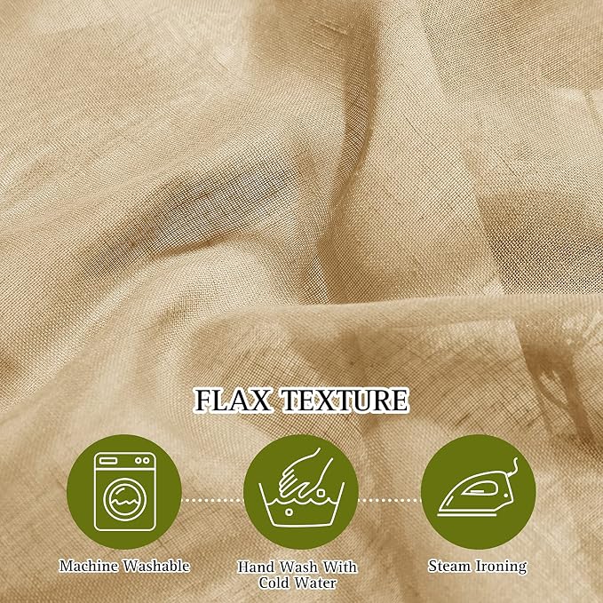 NICETOWN Sheer Linen Curtains Flax Texture 96 inch Long, Grommet Semi Sheer Window Treatments Privacy with Light Filtering Drapes for Bedroom/Living Room, Camel, W52 x L96, 2 Panels