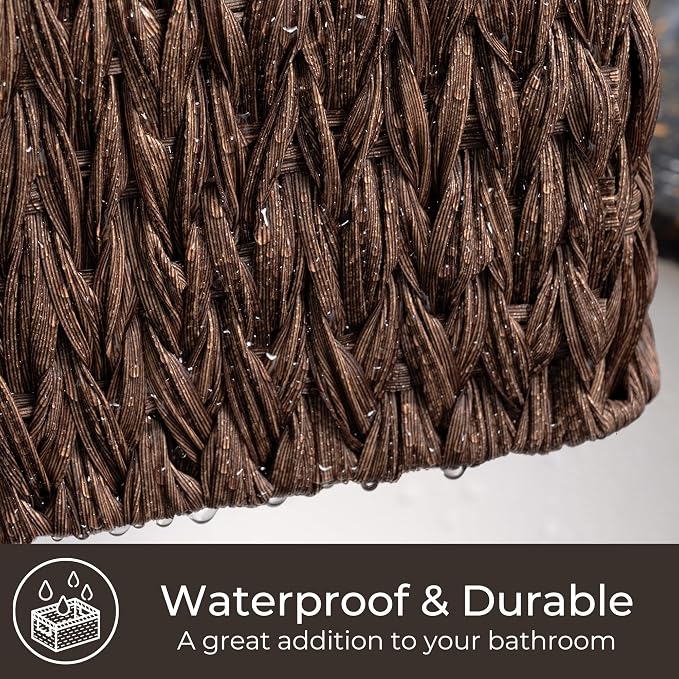 GRANNY SAYS Wicker Storage Baskets for Shelves, Plastic Brown Basket,1-Pack | Waterproof Wicker Baskets for Organizing, Woven Baskets for Shelves, Decorative Basket for Pantry, Brown Basket for Storage