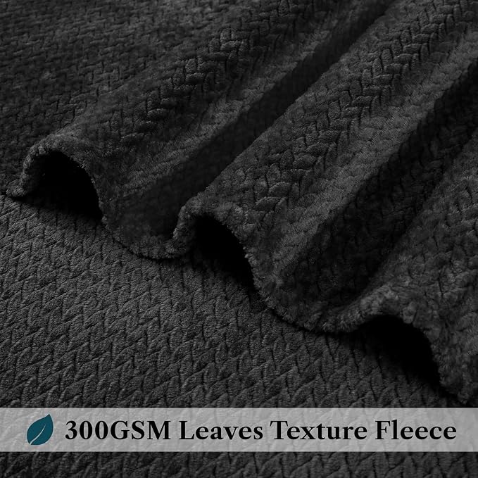 PAVILIA Soft Fleece Solid Black Throw Blanket for Couch, Lightweight Plush Warm Blankets for Bed, Fuzzy Cozy Flannel Blanket Throw for Sofa, Travel, Jacquard Pattern, Black, Twin, 60x80 inch