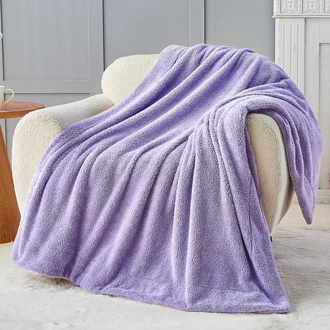 NEWCOSPLAY Knitted Throw Blanket for Couch Sofa Bed, Plush-Lavender,50"x60" | Super Soft Plush, Fuzzy Fluffy Microfiber, Lightweight Cozy Blanket for Room Decor, All Season Use