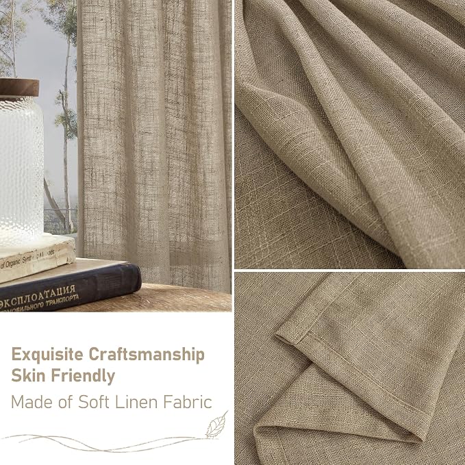 Taupe Linen Curtains 30 Inch Length for Small Windows, 25 x 30 Inch | Semi Sheer Curtains, Light Filtering Window Panels, Rod Pocket Back Tab, Drapes for Kitchen, Basement, Half Window 2 Panels