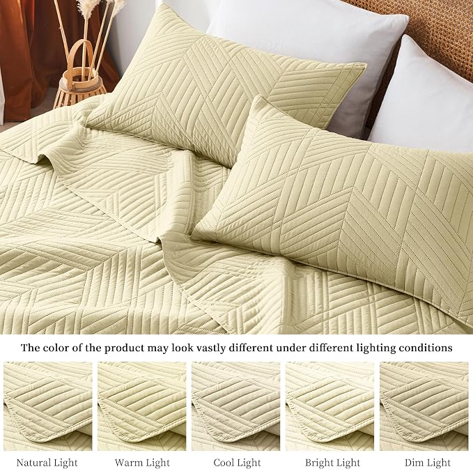 Davulos King/Cal King Quilt Set in Butter Yellow,Soft Reversible Microfiber Bedspread for All-Season Use in Bedroom or Dorm,Lightweight Modern Geometric Coverlet (1 Quilt, 2 Pillow Shams)