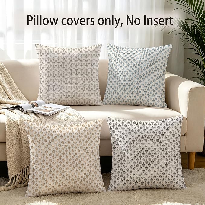 Hexagram Floral Pillow Covers 18x18, Vintage Brown Throw Pillow Covers | Cognac Brown, Set of 2, Farmhouse Neutral Decorative for Couch Pillows, Home Decor, Living Room, Bedroom, No Insert