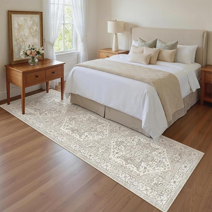 Madane Hallway Runner Rug 2x8 Washable Kitchen Rugs Non-Slip, Beige/Brown | Vintage Machine Washable Low-Pile Floor Carpet 8ft, Soft Ultra-Thin Throw Entry Foyer Mat for Entrance Laundry Living Room