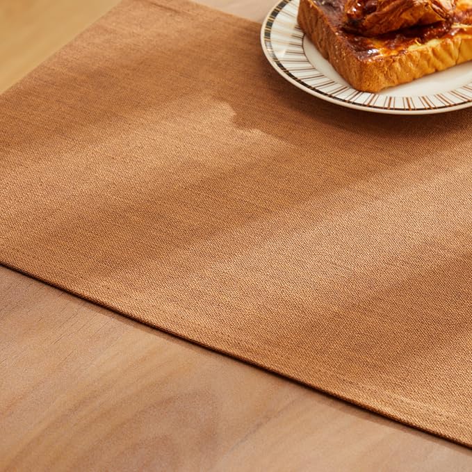 ZeeMart Rustic Cotton Linen Table Runner, 13x48 Inches Caramel | Farmhouse Style Linen Table Runners 48 Inches Long, Washable Kitchen Dining Table Decoration for Home Party Decor
