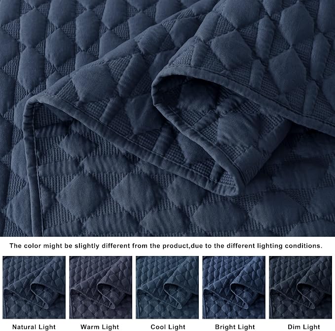 WDCOZY Oversized California Cal King Size Quilt Bedding Sets with 2 Pillow Shams, Navy Blue Lightweight Soft Bedspread Coverlet Bed Cover, All Season Spring Summer, 3 Pieces, 116x106 inches