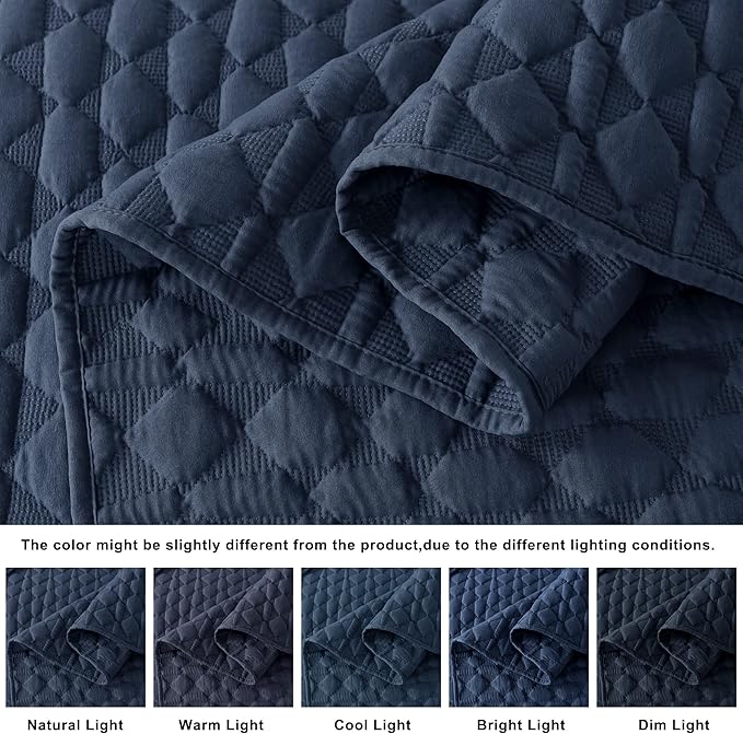 WDCOZY Navy Blue Quilt Twin Size Bedding Sets with 1 Pillow Sham, Lightweight Soft Bedspread Coverlet, Quilted Blanket Thin Comforter Bed Cover, All Season Spring Summer, 2 Pieces, 68x90 inches