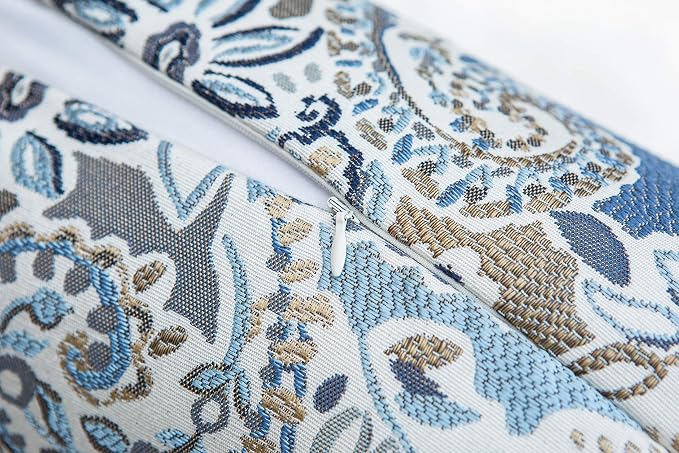 Mika Home Pack of 2 Throw Pillow Covers Decorative Pillow Shells for Sofa Couch, Paisley Pattern, 22x22 Inches,Blue Brown Cream Multicolor