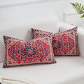Boho Rectangular Throw Pillow Covers 12x20 Inch, Vintage Red Oriental Floral Decorative Lumbar Cushion Cases, Bohemian Ethnic Design Pillowcases for Sofa Couch Living room Bed Home Decor, Set of 2