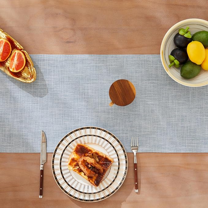 ZeeMart Rustic Cotton Linen Table Runner, 13x60 Inches Blue | Farmhouse Style Linen Table Runners 60 Inches Long, Washable Kitchen Dining Table Decoration for Home Party Decor