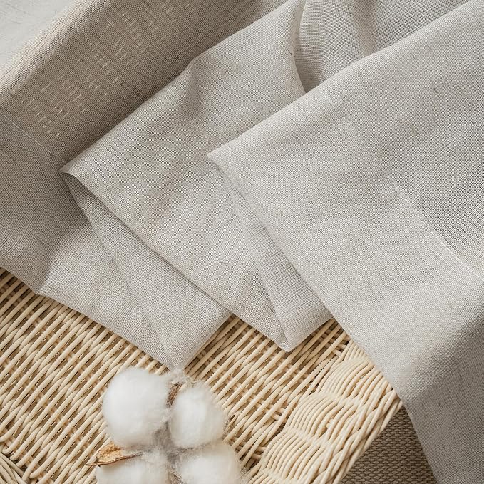 FMFUNCTEX Grey Linen Sheer Curtains, 84 Inches, 2 Panels for Bedroom | Semi Sheer Window Drapes, Flax Linen, Rod Pocket, Light Filtering, Farmhouse French, Kitchen, Privacy, for Living Room