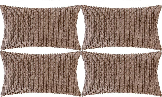 Set of 4 Light Brown Decorative Throw Pillow Covers 12x20 Inch Corduroy Pillow Covers for Bed Couch Sofa Living Room Soft Cushion Cases