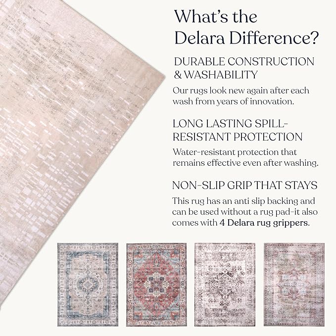 Machine Washable Area Rug, Soft & Durable, Non-Slip, Stain Resistant Rug for Bedroom, Living Room, Dining Room, High Traffic Areas. (Beige, 5' X 7')