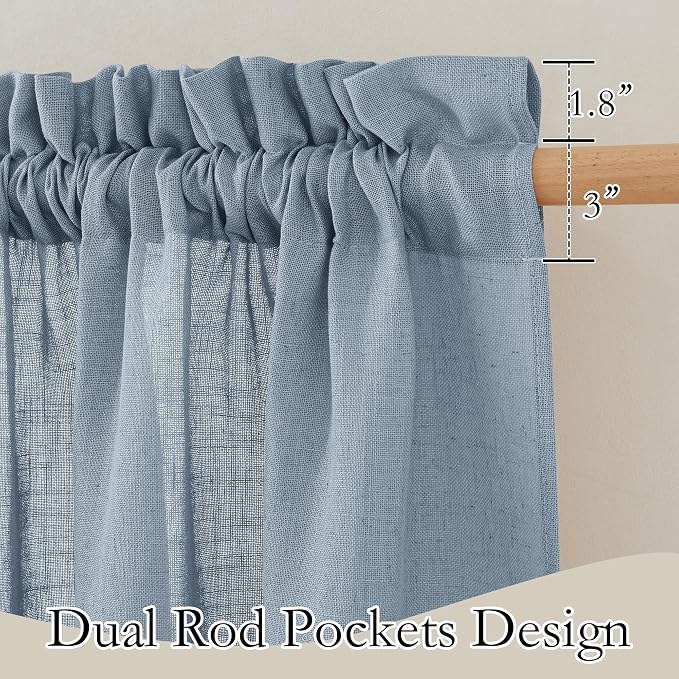 RYB HOME Flax Linen Blend Curtains 102 inches Long for Living Room | Semi Translucent, Privacy Protection, Light Filtering, Decorative Drapes, for Bedroom, Dusty Blue, W52 x L102, 2 Panels