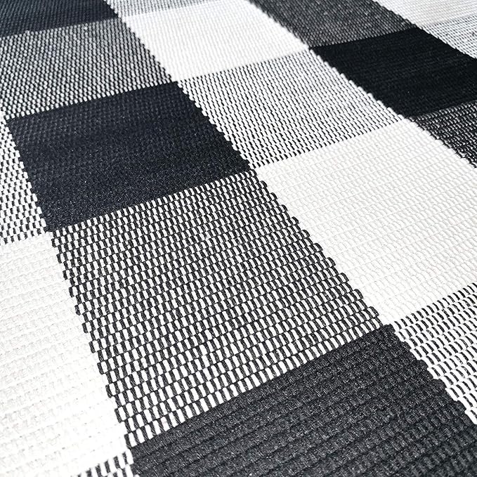 UKELER Buffalo Plaid Check Rug 2'x6' Cotton Hand-Woven Laundry Runner Rug Black White Checkered Farmhouse Outdoor Rugs Washable Rug for Kitchen/Laundry/Bathroom/Bedroom/Doorway