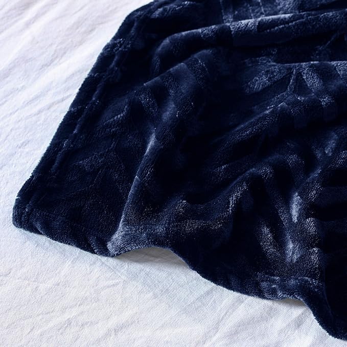 Whale Flotilla Flannel Fleece Bed Blanket Queen Size, Navy Blue | Lightweight Breathable Soft Bedspread, Plush Fluffy Coverlet Chevron Design Decorative Blanket for All Season, 90x90 Inch