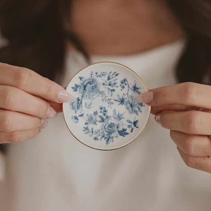 Sweet Water Decor Blue Delft Jewelry Dish Tray - Ceramic Ring Dish for Bridal Shower, Wedding, and Home Decor - Elegant Jewelry Holder & Organizer for Women