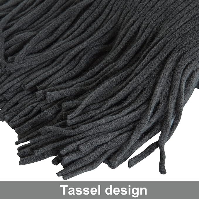 NTBAY Acrylic Knit Throw Blanket, 51 x 67, Grey Striped | Lightweight Acrylic Wave-Knit Throw with 7 Inch Tassels for Sofa, Bed, Reading, Travel, and Decorative Layering