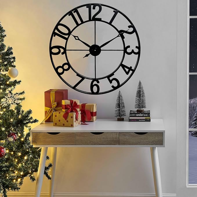 CLXEAST Oversized 30 Inch Wall Clock for Living Room, Arabic Numeral | Battery Operated, Black Metal Wall Clock for Dinning Room,Entryway,Home Office & Fireplace Decor