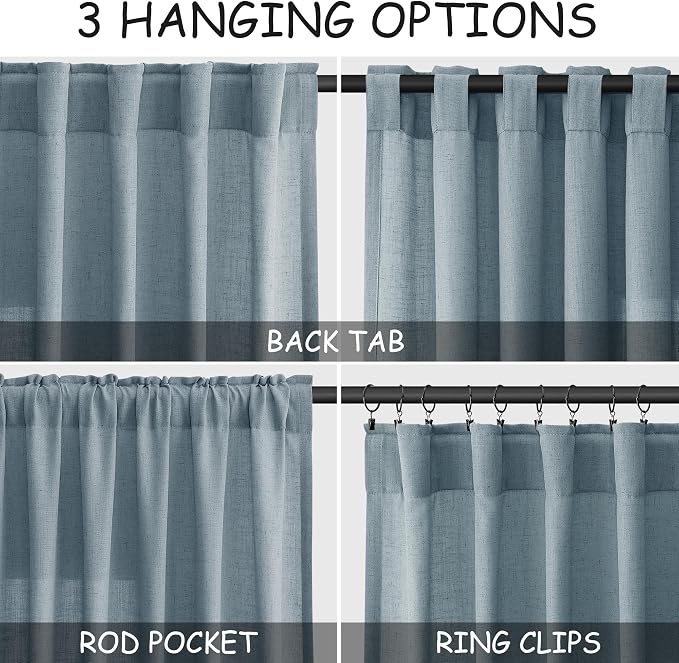 Extra Long Light Blue Linen Curtains 120 Inch for Living Room 2 Panels Set Rod Pocket Back Tab Light Filtering Semi Sheer Soft Linen Window Drapes Privacy High Ceiling Drapes for Farmhouse 52x120