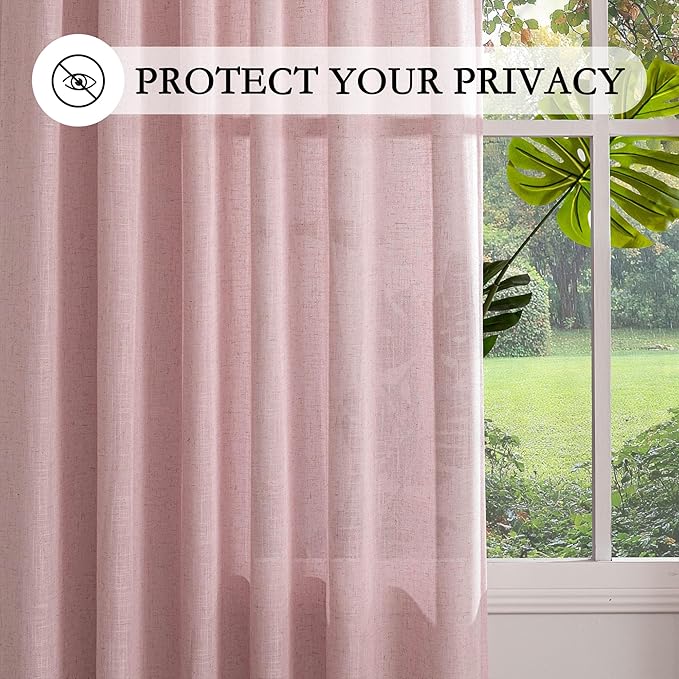 MYSKY HOME Pink Curtains for Girls Bedroom, Semi Sheer Nursery Curtains 63 Inch Length for Small Windows Boho Farmhouse Back Tab Soft Touch Light Filtering Drapes, 50" Wide, Light Pink, Sets of 2
