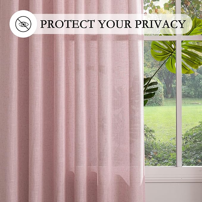 MYSKY HOME Pink Sheer Curtains for Girls Bedroom 84 Inches Long Girl Curtain Kids Nursery Window Drapes Living Room Semi Sheer Light Filtering Soft Home Decor Back Tab, 50" x 84", Light Pink, 2 Panels
