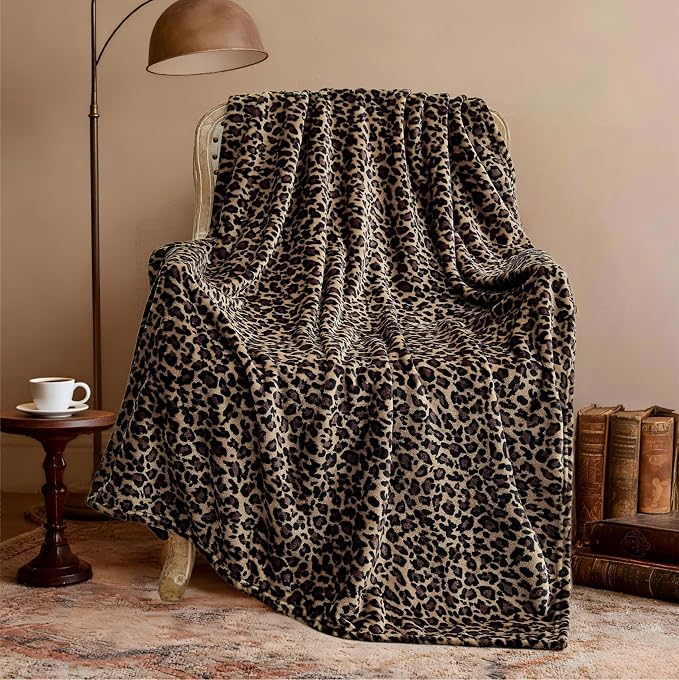 Edenleaf Leopard Print Blanket Fleece Throw for Bed Sofa Travel and Camping, Super Soft Cozy Fluffy Plush Cheetah Print Blanket for All Seasons 50"x60" (Mocha Brown)