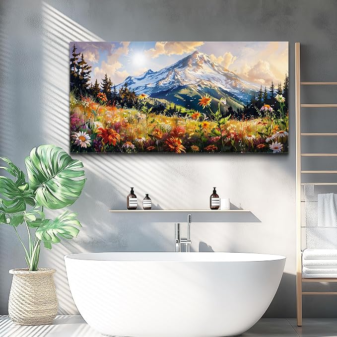 FUHAIHUA Canvas Wall Art For Living Room Framed Wall Decor For Bedroom Modern Office Wall Decoration Mountain Flower Landscape Paintings Farmhouse Pictures Artwork Aesthetic Home Decor 20x40 In