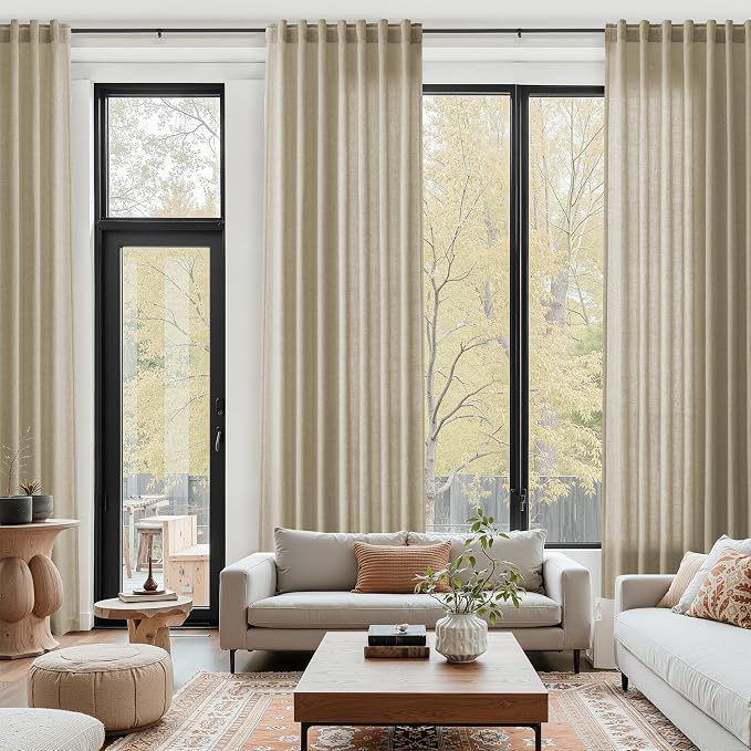 Taupe Burlywood Linen 144 Inch Curtains for Living Room Light Filtering Semi Sheer Curtain Back Tab Rustic Modern Farmhouse Decor Drapes Floor to Ceiling High Window for Bedroom 52x144, 2 Panels