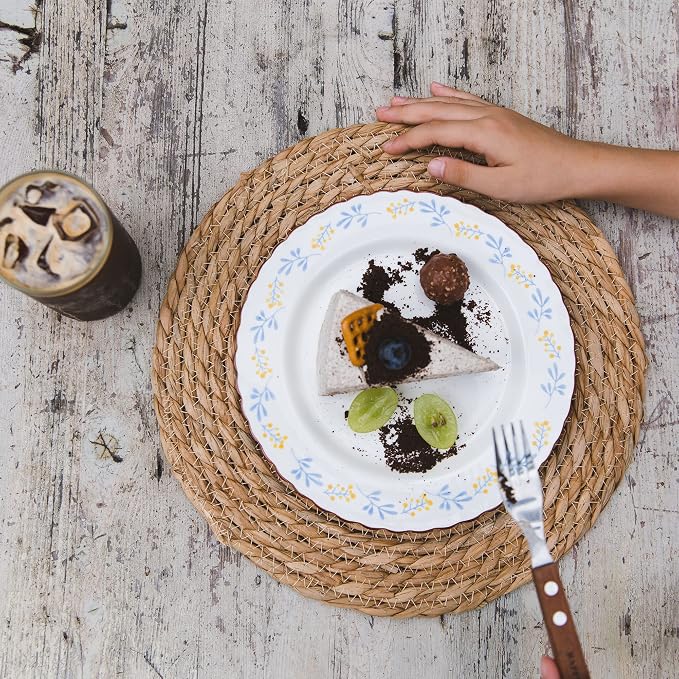 Defined Deco Woven Placemats Set of 4,12" Round Rattan Placemats,Natural Hand-Woven Water Hyacinth Placemats,Farmhouse Weave Place Mats,Rustic Braided Wicker Table Mats for Dining Table,Home,Wedding.