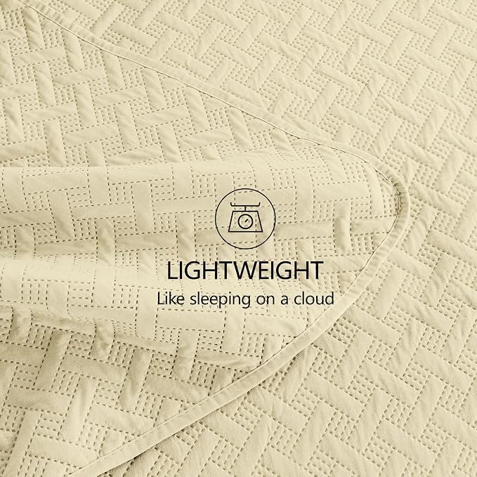 FLYMME Twin Quilt Set,Lightweight Butter Yellow Bedspreads,Basket Weave Pattern,Ultra Soft Microfiber Bedspread Bed Coverlet 2 Pieces for All-Seasons (1 Quilt,1 Shams)
