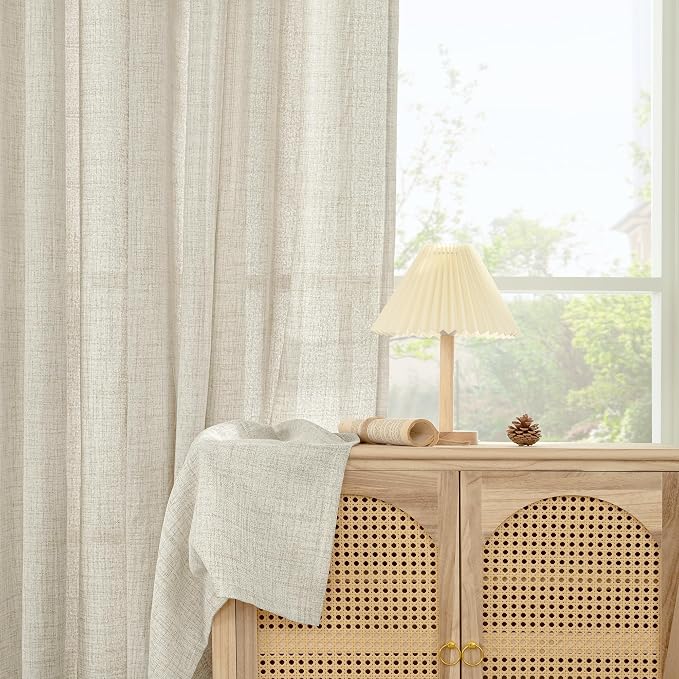 YoungsTex Linen Cafe Curtains 36 Inch Length with Bronze Grommet, Short Drapes Light Filtering Semi Sheer Privacy for Kitchen Bathroom Decorative, 42 x 36 Inch, 2 Panels