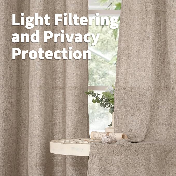 YoungsTex Oatmeal Linen Curtains 60 X 63 Inch Length, Wide Light Filtering Drapes with Rod Pocket Back Tab for Bedroom Farmhouse Living Room, 2 Panels, 60 X 63 Inch