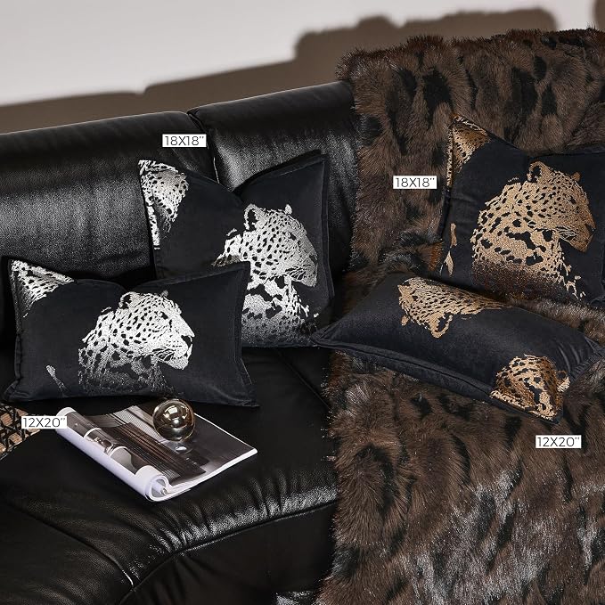 Velvet Throw Pillow Covers 18x18'' inches, New Upgrade Handmade Embroidered Cheetah Leopard Face Pillow Covers, Decorative Cushion Cover for Sofa Bed Living Room(Silver)