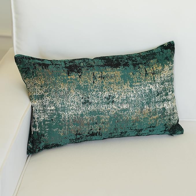 THE-TINOART Modern Spring Throw Pillow Covers 12x20, Green and Gold Jacquard Woven Pillow Covers, Luxury Holiday Decor for Couch Sofa Bed
