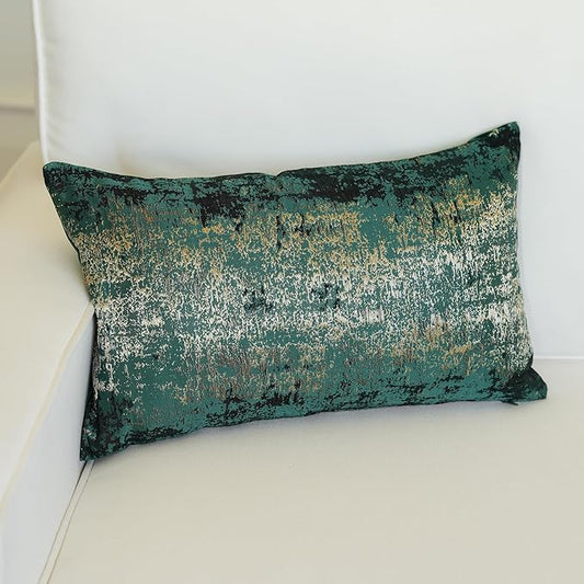THE-TINOART Modern Spring Throw Pillow Covers 12x20, Green and Gold Jacquard Woven Pillow Covers, Luxury Holiday Decor for Couch Sofa Bed