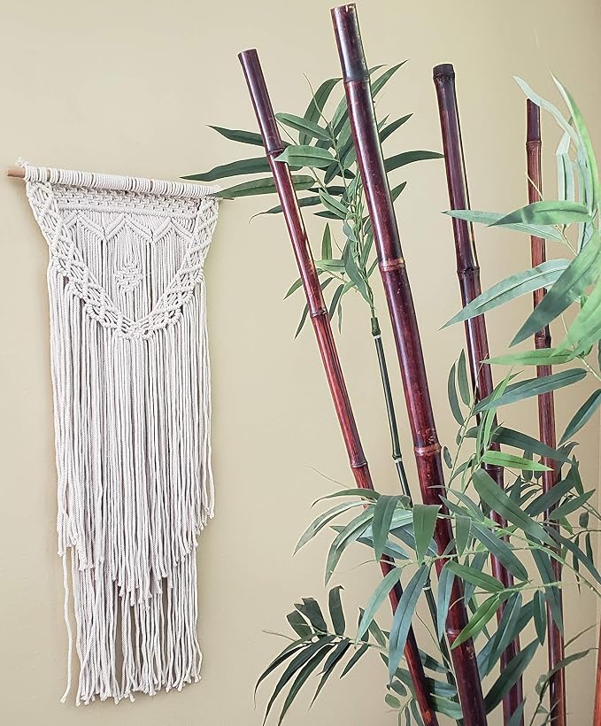 Boho Macrame Wall Hanging Woven Decor - Ivory 16 x 36 Inches Modern Bohemian Farmhouse Wall Art Tapestry Decor for House, Apartment, Dorm Room, Nursery, Party Decorations, Wedding, Wall Ornament