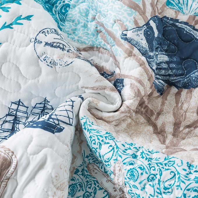 NEWLAKE Quilt Bedspread Sets - West Coastal Pattern Reversible Coverlet Set, King Size