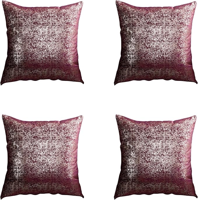Gyulin Pack of 4,Silver Velvet Throw Pillow Covers 18x18 Inches, Sparkle Silver Foil Print Solid Square Pillow Covers Cushion Covers for Couch Sofa Home Bedroom Decor, Burgundy Red