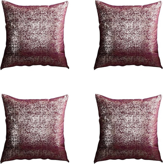 Gyulin Pack of 4,Silver Velvet Throw Pillow Covers 18x18 Inches, Sparkle Silver Foil Print Solid Square Pillow Covers Cushion Covers for Couch Sofa Home Bedroom Decor, Burgundy Red