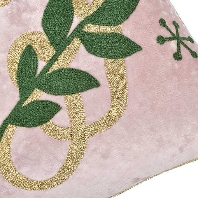 Joy Christmas Pillow Covers 18x18,Embroidered Velvet Christmas Throw Pillow Covers Christmas Decorations Holiday Pillows for Home Couch,Pink Blush/Gold
