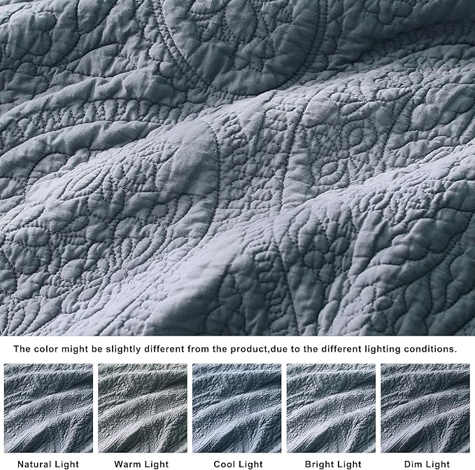 palassio Dusty Blue Paisley 100% Cotton Quilt Twin Size Bedding Sets with 1 Pillow Sham, Boho Floral Lightweight Farmhouse Country Vintage Soft Bedspread Shabby Chic Coverlet for All Season, 2 Pieces