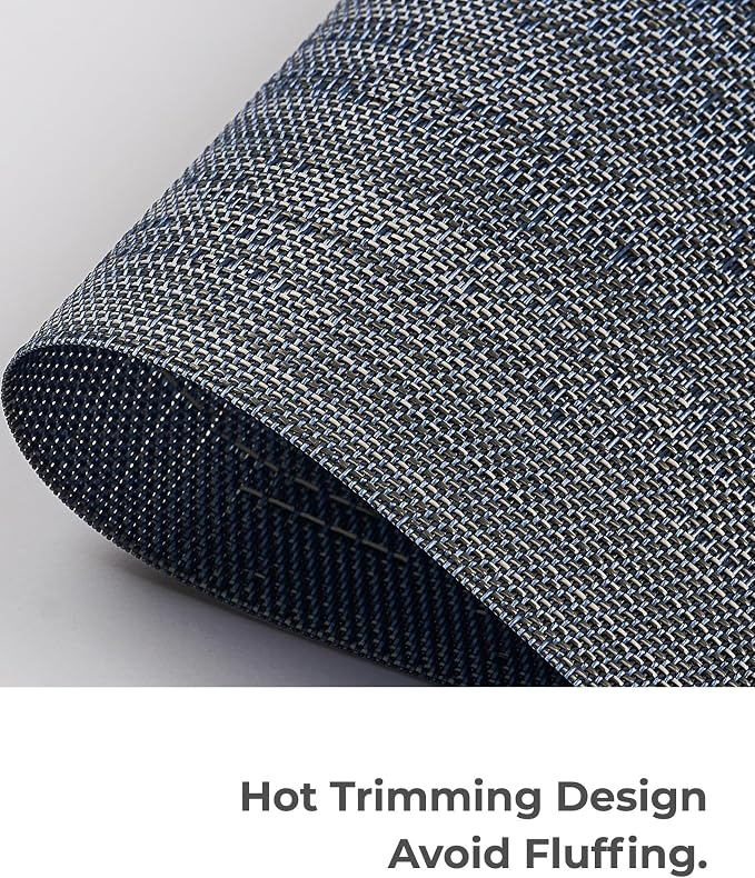 Leetaltree Denim Blue Placemats Set of 4 - Heat Resistant Non-Slip Place mats for Dining Table, Washable Durable PVC Vinyl Woven Table Mats（Denim Blue, 4）