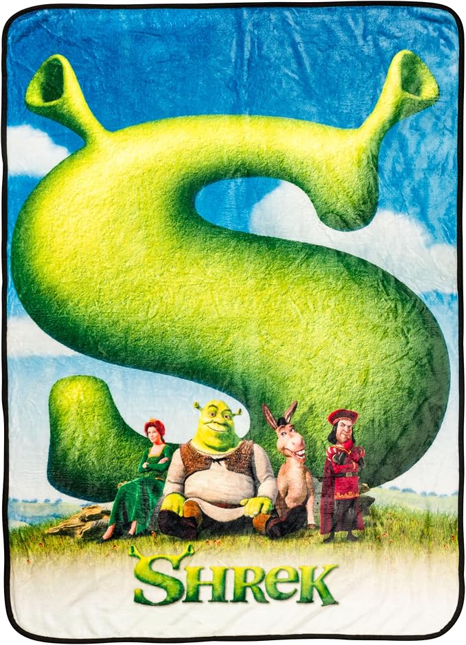 Silver Buffalo Shrek Movie Poster Donkey, Fleece Throw Blanket, 45x60in | Princess Fiona, Lord Farquaad, Soft and Cozy, 250 GSM