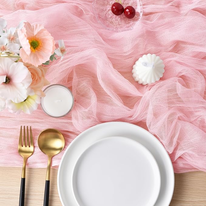 Pink Cheesecloth Table Runner Cheese Cloth Wedding Birthday Party Decor | 10Ft Rustic Boho Gauze Farmhouse Bridal Baby Shower Holiday Dining Tea Party Home Table Decorations Blushing Pink 4 Pack