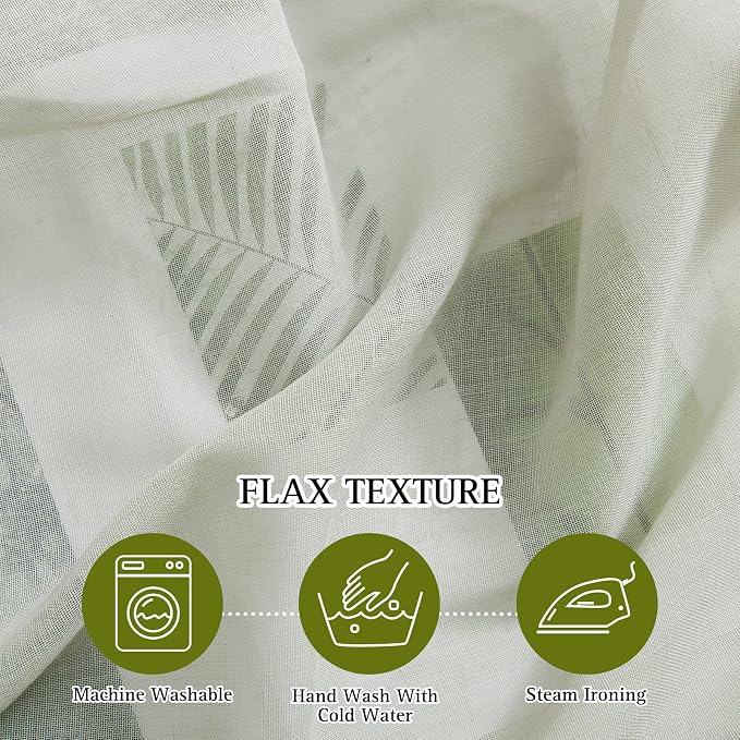 NICETOWN Linen Sheer Curtains for Living Room, Grommet Semi Sheer Privacy Vertical Window Draperies Privacy with Light Penetration for Hall/Villa, Sage Green, 52W by 96L, Set of 2