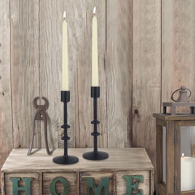 Stonebriar 9" Black Cast Iron Metal 2pc Taper Candle Holder Set, Large
